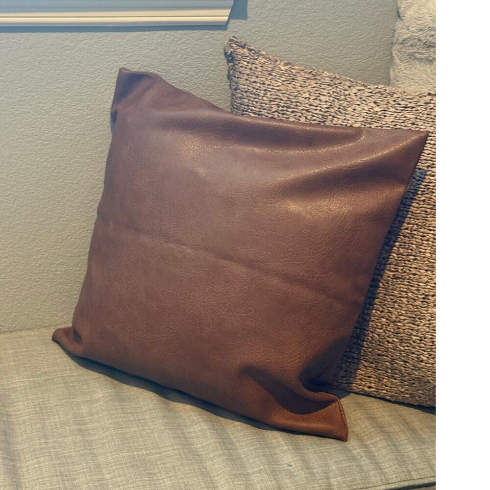 Leather Throw Pillow Cover Brown 19 x 19 inches Fall Autumn